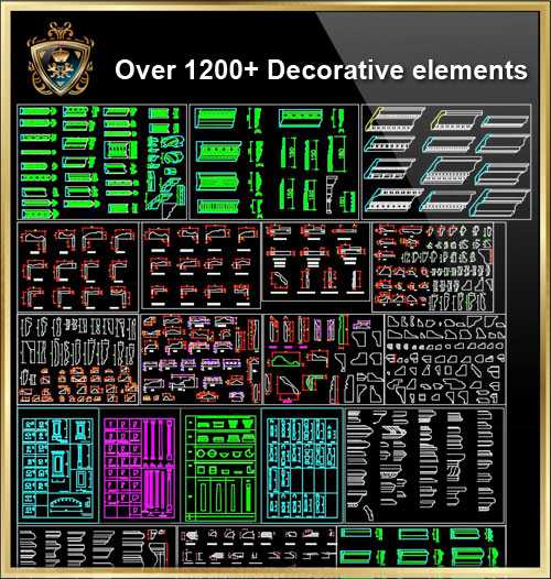ᩏver 1200+ Decorative elements CAD Blocks V.3᪢>&nbsp;</font></b></p>
			<p style=